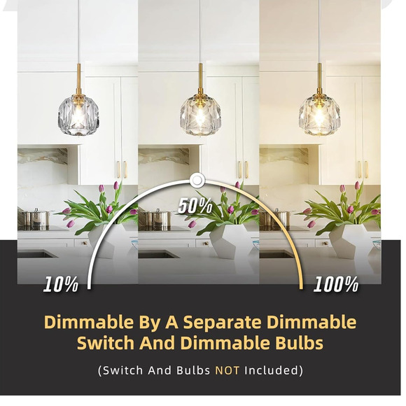 AUTELO 2-Pk Gold Pendant Lights Kitchen Island - Heavy Crystal Vintage Pendants - Picture 4 of 11